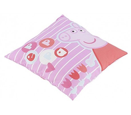 Cojín de PEPA PIG en color rosa y motivo de flores (42x42CM) en microfibra - Perfecto dormitorio infantil