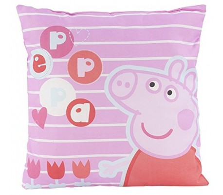 Cojín de PEPA PIG en color rosa y motivo de flores (42x42CM) en microfibra - Perfecto dormitorio infantil