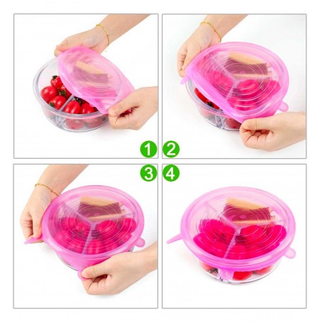 360115 Kit 6 tapas mágicas herméticas de silicona elástica de color 6 tamaños