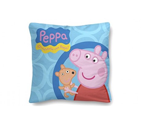Cojín de PEPA PIG en color rosa y motivo de flores (42x42CM) en microfibra - Perfecto dormitorio infantil