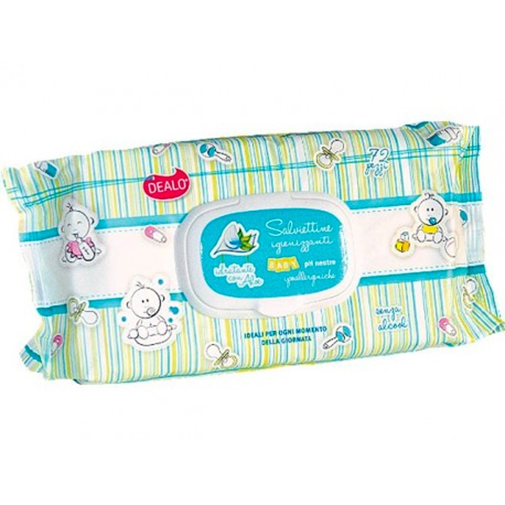 Paquete 72 toallitas desinfectantes para bebé Dealo enriquecidas pH 5.5 aloevera