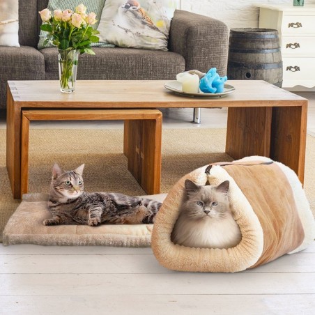 Túnel para gatos y perros transformable en alfombra para mascotas de felpa