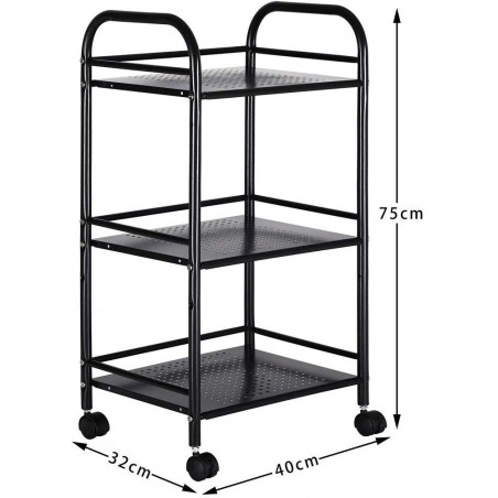 Carro multifunción para objetos 4 ruedas giratorias y 3 niveles 40 x 35 x 75 cm