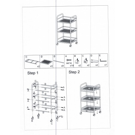 Carro multifunción para objetos 4 ruedas giratorias y 3 niveles 40 x 35 x 75 cm