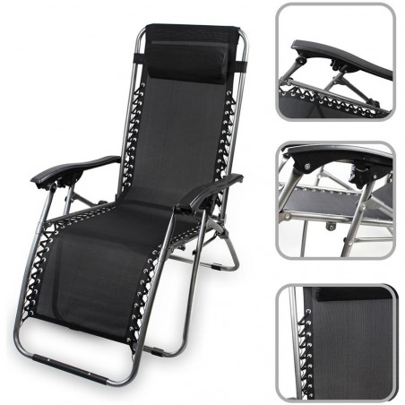 604001 Silla plegable EVERTOP reclinable GRAVITÀ ZERO NEGRO