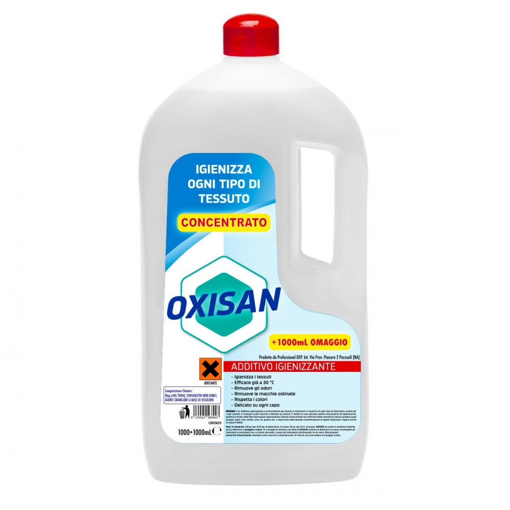 Aditivo desinfectante de tela OXISAN elimina manchas y olores 1L+1L Gratis