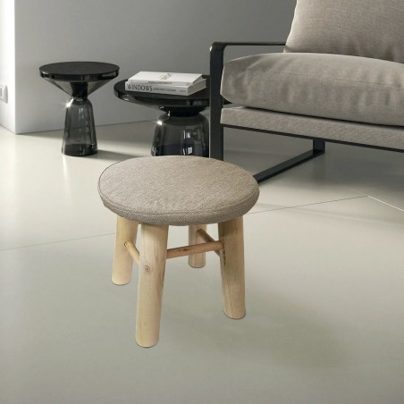 225037 Taburete redondo con reposapiés acolchado patas en madera de pino 30x30cm