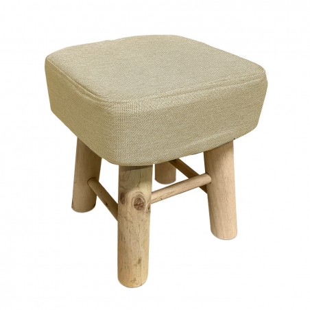 225038 Taburete cuadrado reposapiés acolchado patas en madera de pino 27X27x30cm