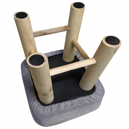 225038 Taburete cuadrado reposapiés acolchado patas en madera de pino 27X27x30cm
