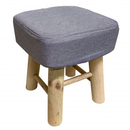 225038 Taburete cuadrado reposapiés acolchado patas en madera de pino 27X27x30cm