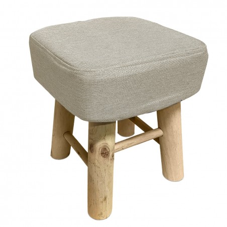 225038 Taburete cuadrado reposapiés acolchado patas en madera de pino 27X27x30cm