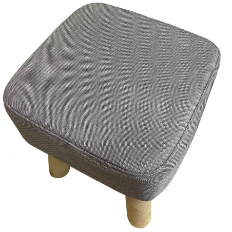 225038 Taburete cuadrado reposapiés acolchado patas en madera de pino 27X27x30cm