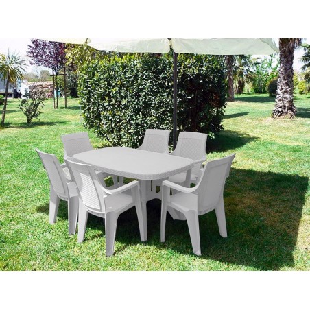 Mesa OTELLO Elite KROPLAST Resina de ratán en relieve para exterior 82x140xh72cm
