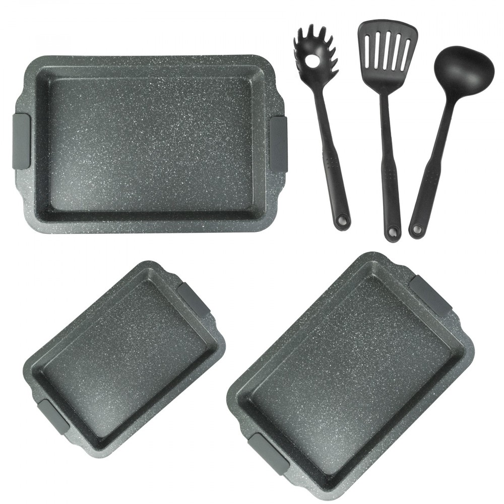 140019 Pack 3 bandejas rectangulares DGBAVARIA GREY stone con asas de silicona