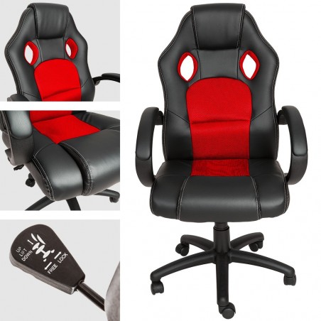 Silla de oficina Gaming Racer cuero ecológico 4 ruedas giratorias y direcciónal