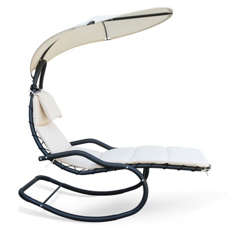 Sillón mecedora de suspensión KELLY para jardín con cojín y sombrilla