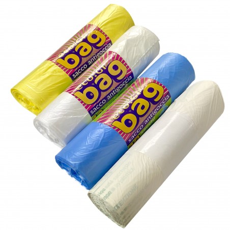 Kit de 4 rollos de 10 bolsas anti-goteo de colores para reciclaje de 70x110 cm