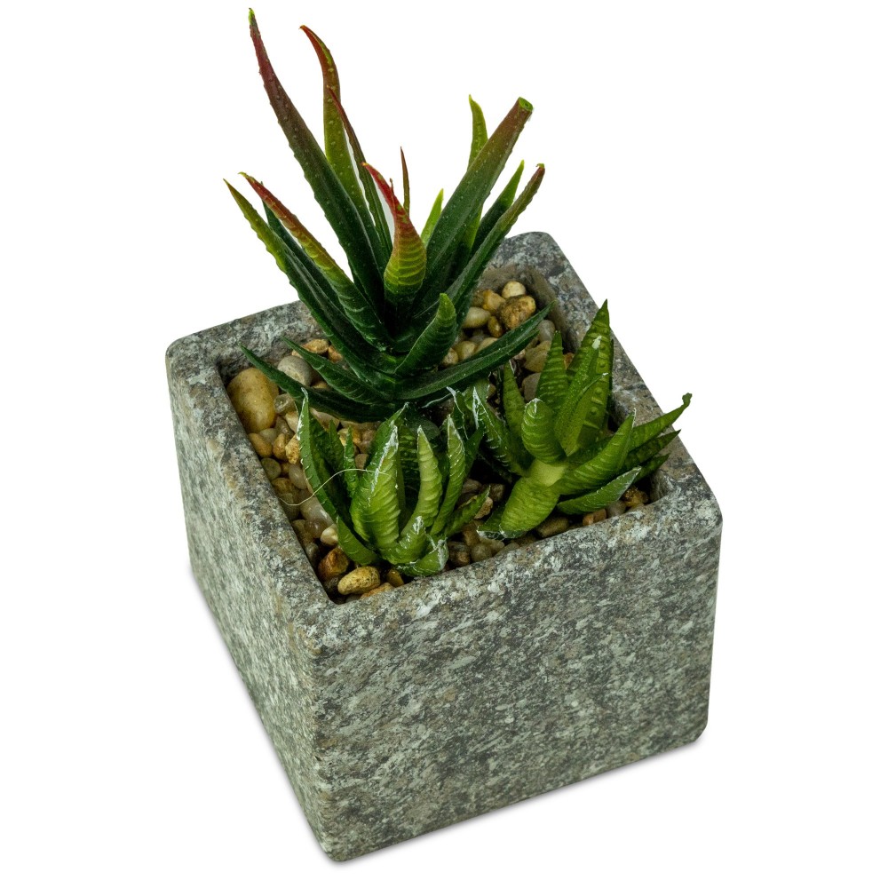 425114 Planta suculenta artificial ArtFlowers jarrón de piedra realista 9x9x8hcm