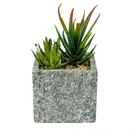 425114 Planta suculenta artificial ArtFlowers jarrón de piedra realista 9x9x8hcm