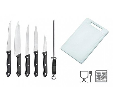 Set de 5 cuchillos de cocina de acero inox + afilador + tabla de corte / Staineless Steel - WELKHOME - Menaje cocina