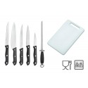 Set de 5 cuchillos de cocina de acero inox + afilador + tabla de corte / Staineless Steel - WELKHOME - Menaje cocina