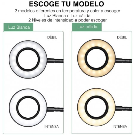 187103 Set SELFIE soporte para teléfono y lámpara 2 en 1 con ajuste de luz
