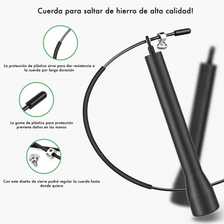 16947 Cuerda para saltar 3 MT acero pintado y ajustable en PVC negro