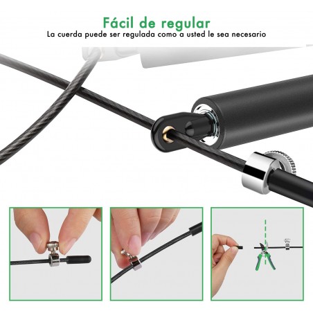 16947 Cuerda para saltar 3 MT acero pintado y ajustable en PVC negro