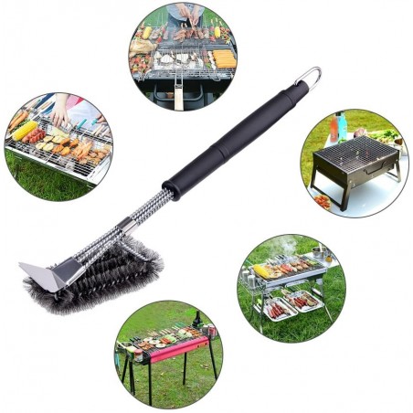 16948 Cepillo para limpieza barbacoa con fibras de acero inoxidable resistente