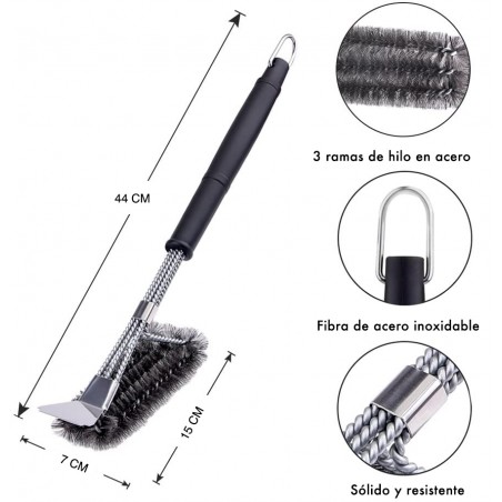 16948 Cepillo para limpieza barbacoa con fibras de acero inoxidable resistente