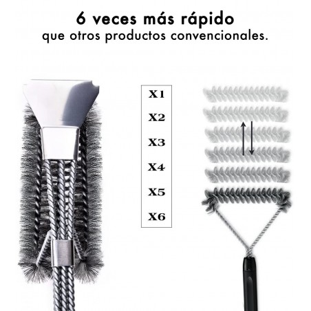 16948 Cepillo para limpieza barbacoa con fibras de acero inoxidable resistente