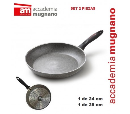 Set de dos sartenes 26 y 28 cm con efecto piedra revestimiento - Accademia Mugnano LINIA DURA