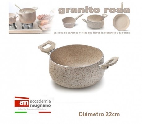 Olla de 22 cm y 2 mangos antiadherente de efecto piedra y revestimiento Diamond Tech - Accademia Mugnano GRANITO ROSA