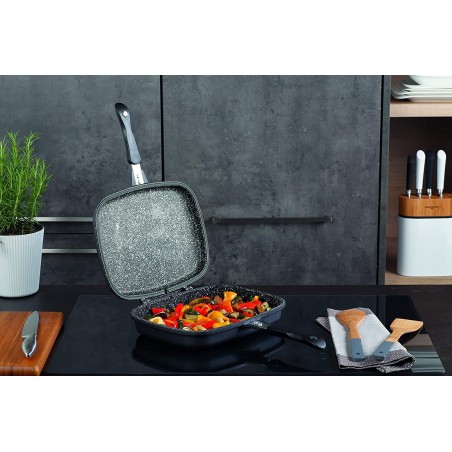 256006 Parrilla doble placa de inducción DGBAVARIA antiadherente NEGRA 36 cm