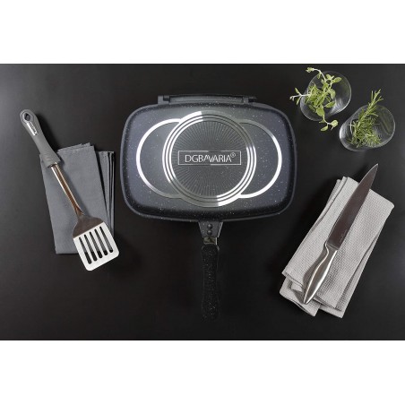 256004 Parrilla doble placa de inducción DGBAVARIA antiadherente NEGRA 32 cm