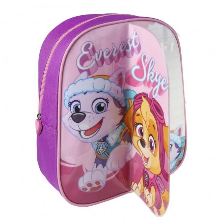 21-2225 Mochila escolar PAW PATROL rosa PLAY BACK con dos marcadores 27x32x10 cm
