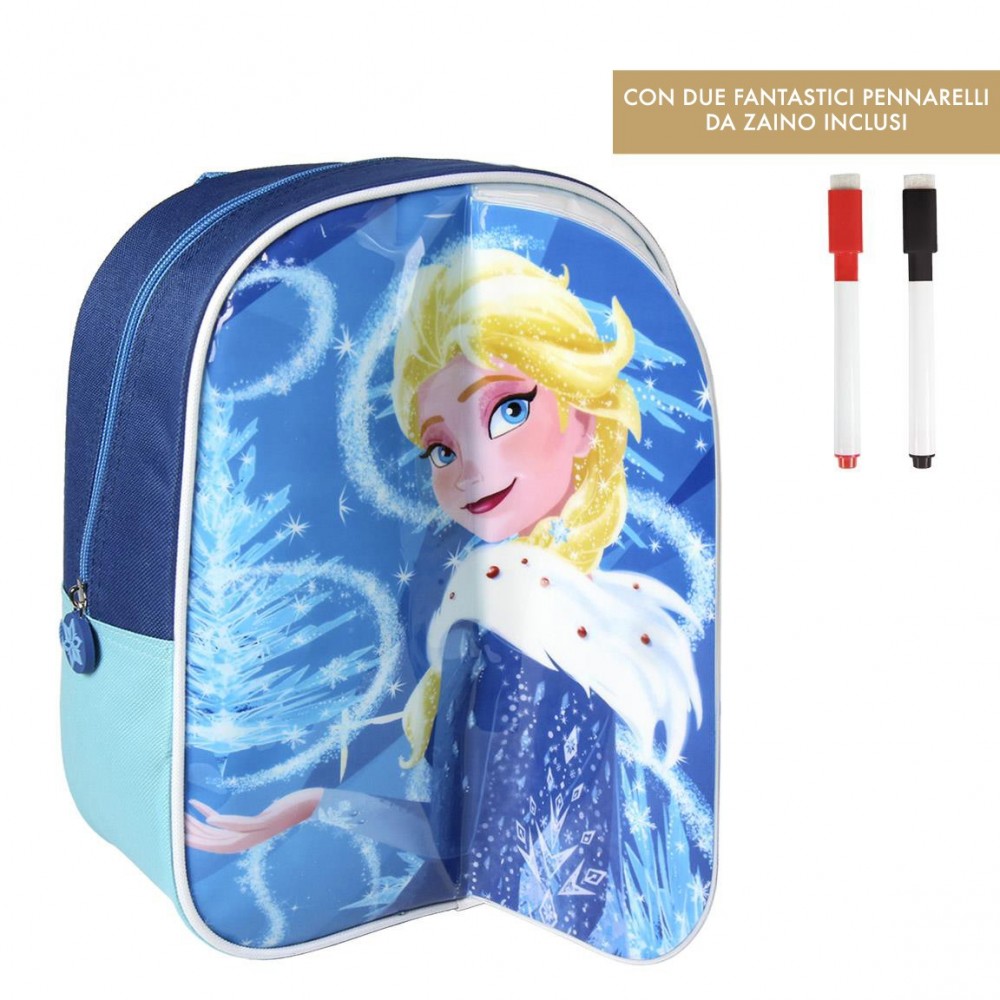 21-2227 Mochila escolar Frozen PLAY BACK Azul con dos marcadores 31x27 x10cm