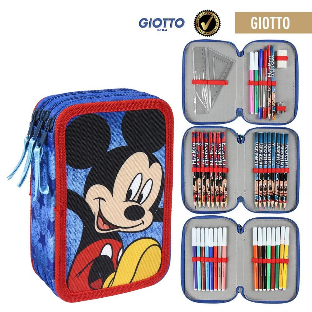 21-2499 Estuche AZUL lápices de colores Mickey Mouse con 3 compartimentos