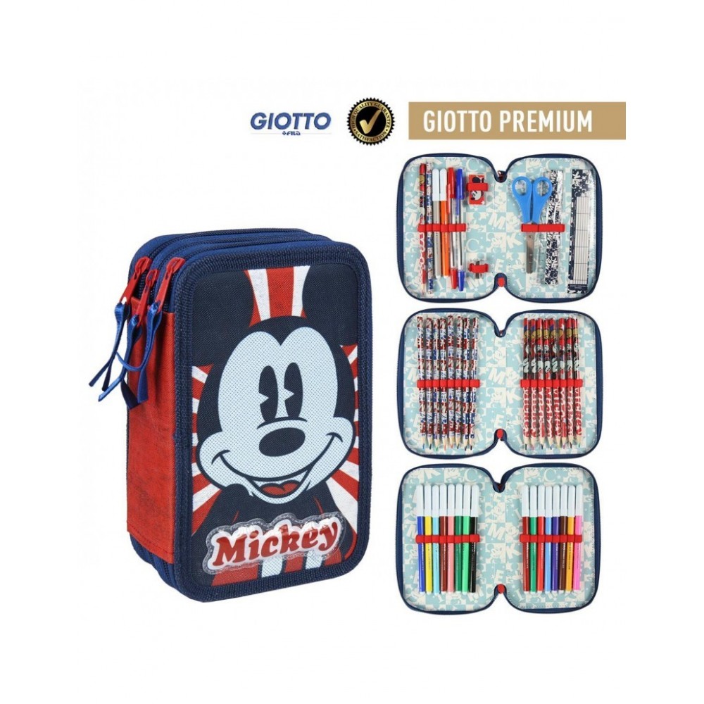 21-2487 Estuche AZUL lápices de colores Mickey Mouse con 3 compartimentos