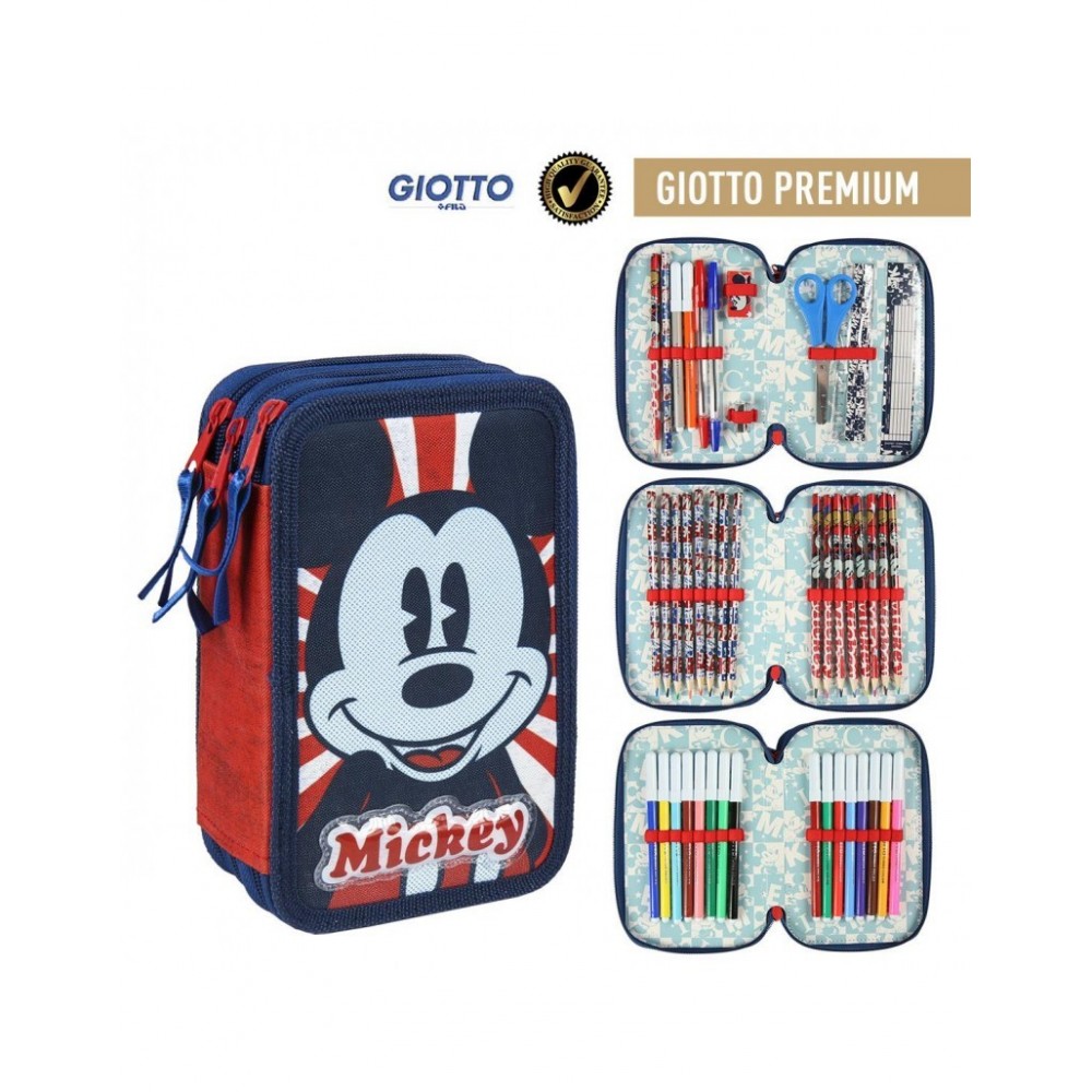 pila Menstruación Altitud 21-2487 Estuche AZUL lápices de colores Mickey Mouse con 3 compartimentos