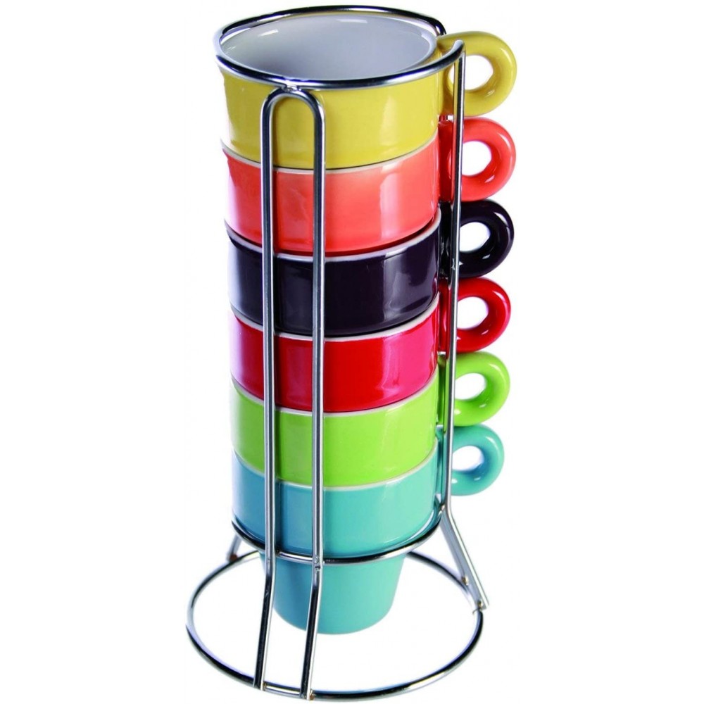 788086 Juego de 6 mini tazas para el café en varios colores con soporte 5x5 cm