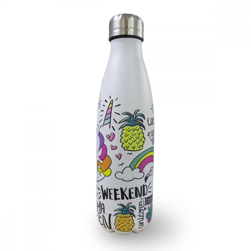 ID0009 Botella en acero de doble cámara UNICORNIO reutilizable 500ml SIN BPA