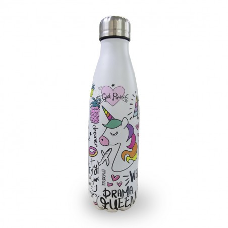 ID0009 Botella en acero de doble cámara UNICORNIO reutilizable 500ml SIN BPA