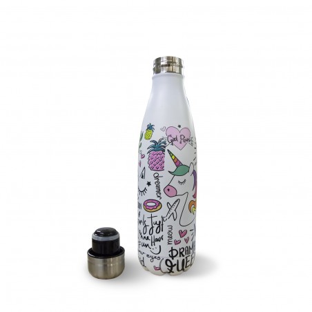 ID0009 Botella en acero de doble cámara UNICORNIO reutilizable 500ml SIN BPA