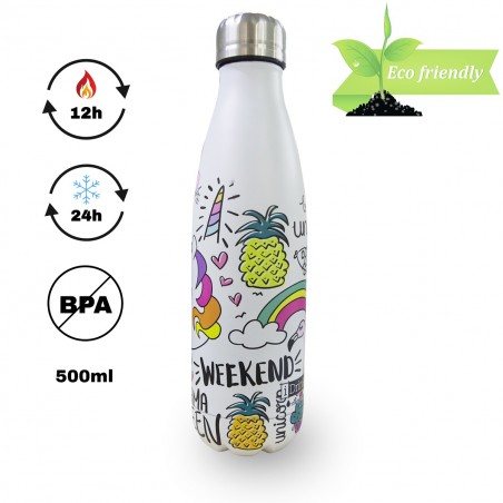 ID0009 Botella en acero de doble cámara UNICORNIO reutilizable 500ml SIN BPA