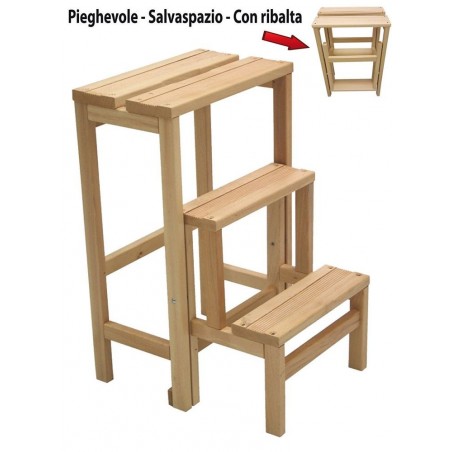 Taburete de madera art.264 convertible en escalera 3 peldaños 37 x 23 x h60 cm