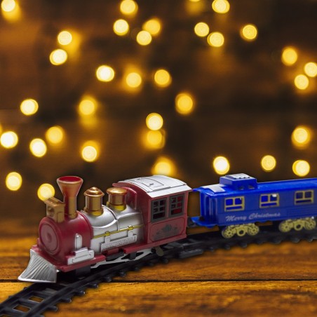 258053 Tren navideño para árbol con vía y rompecabezas 3D 21Pz longitud 250cm