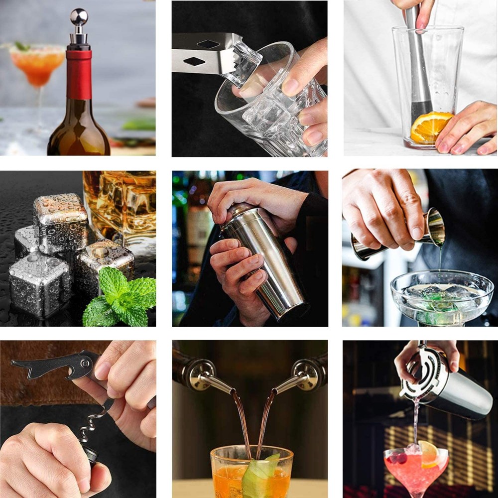 Kit 12 + 1 piezas de Barman con base de madera...