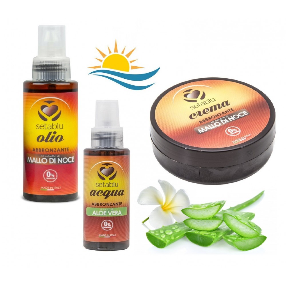 SET 3 pz SETABLU Crema y aceite bronceador con cáscara de nuez y aloe vera 100gr