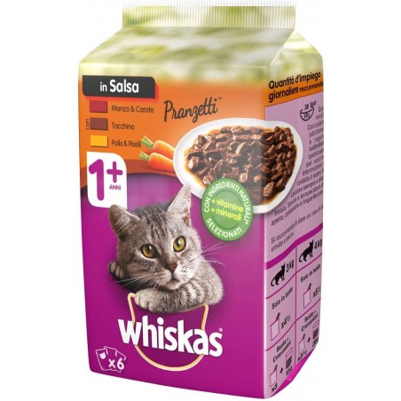 WHISKAS Comida para gatos en 6 sobres de 50GR con carne y verduras